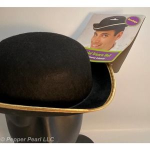 Tricorn Colonial Costume Hat Adult Black Gold Trim Pirate George Washington